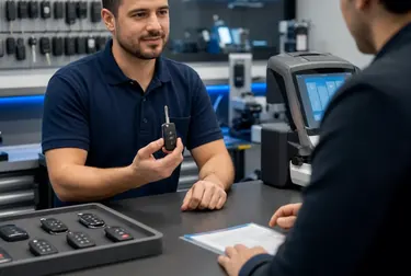 Chaveiro confeccionando uma chave codificada com equipamentos modernos.