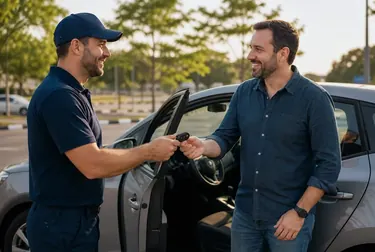 Profissional de chaveiro abrindo um carro com ferramentas específicas.